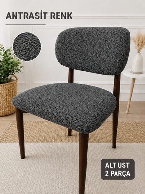 Arife Home Elma Sandalye Kılıfı Yıkanabilir Esnek Lastikli Mutfak Salon Restoran Lokanta Sandalye Örtüsü Alt Üst 2parça Takım