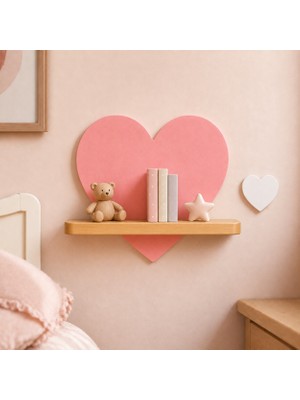 Maks Home Ahşap Çocuk Odası Duvar Rafı ❤️ Kalp | Doğal Ahşap & Mdf | Dekoratif Oyuncak & Aksesuar Rafı