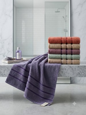 İz Home Luxury Asorti 6lı Banyo Havlu Seti | 100X150 cm | Ultra Emici | %100 Pamuk | Büyük Ölçü | Mor Kiremit Kahve Mürdüm Su Yeşili Gri