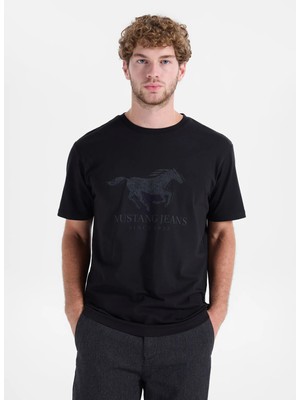 Mustang Siyah Erkek Relaxed Baskılı T-Shirt M6WM-TST1002