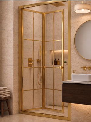 Waterline Ön Cephe Katlanır Akordiyon Kapı Gold Profil Karolaj Desen 4mm Temperli Cam H190