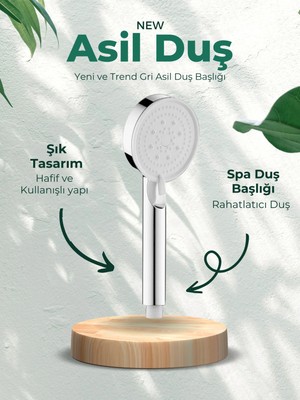 Ellante 5 Fonksiyonlu Yüksek Basınçlı Ayarlanabilir Duş Başlığı Asil Gri Duş Başlığı 1 Alana 1 Hediye