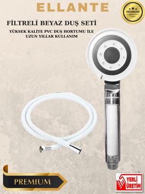 Ellante 5 Fonksiyonlu Beyaz Duş Seti Ergonomik Kullanım ve Su Tasarrufu Sağlayan Filtreli