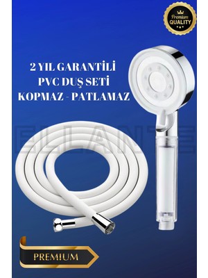 Ellante 5 Fonksiyonlu Su Tasarruflu Çelik Paslanmaz Su Çıkışlı Filtreli Turbo Duş Başlığı Beyaz Pvc Hortum