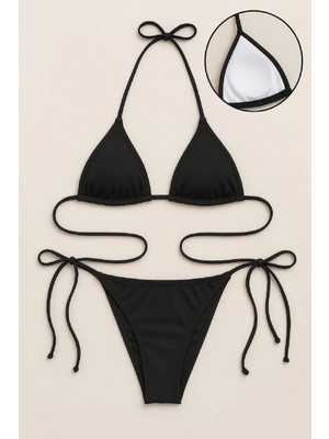 Hace Bazaar Marsilyan- Kadın Siyah Yandan ve Boyundan Bağlamalı Bikini Mayo Takımı