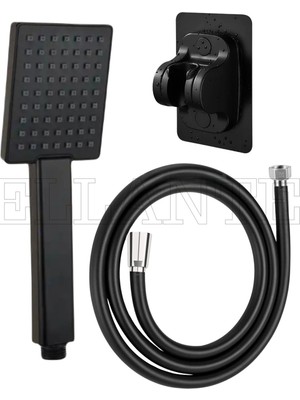 Ellante Mat Siyah Kare Duş Başlığı Duş Seti Pvc Hortum