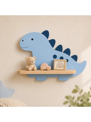 Maks Home Ahşap Çocuk Odası Duvar Rafı 🦕 Dinozor | Doğal Ahşap & Mdf | Dekoratif Oyuncak & Aksesuar Rafı