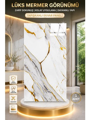 Ukab Dekor (30X60 cm 0,18 M ) Kendinden Yapışkanlı Gold Mermer Desenli Köpük Pvc Duvar Paneli Banyo