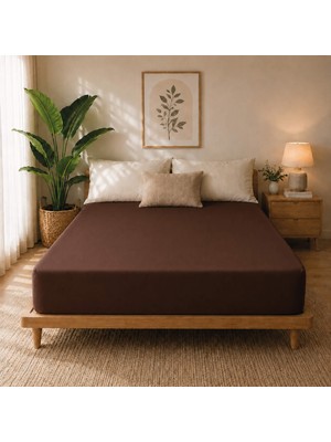 Karden Flower Premium Jersey Kahverengi Fitted %100 Pamuk Penye 100X200+30CM Tek Kişilik Lastikli Çarşaf