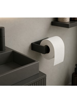 YDGR Siyah Metal Tuvalet Kağıtlığı Yapışkanlı – Modern Banyo Wc Kağıtlık