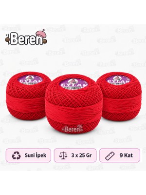 Leylak Suni Ipek Etamin ve Kaneviçe Ipliği - 3025 Kırmızı - 9 KAT/25GR - 3 Adet -Seccade Yastık Nevresim Havlu Işleme