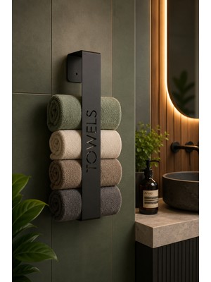 YDGR Siyah Metal Havlu Askısı Yapışkanlı – Banyo Mutfak Duvar Tipi Havluluk 40X7 cm