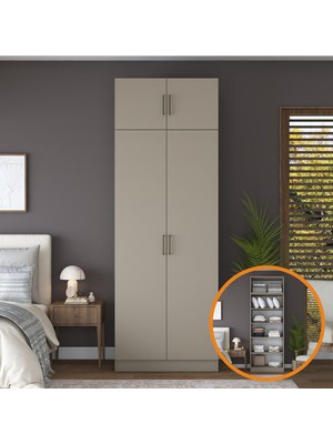 Rani BA318 Gardırop 2 Kapaklı 4 Raflı Elbise Dolabı Kumtaşı