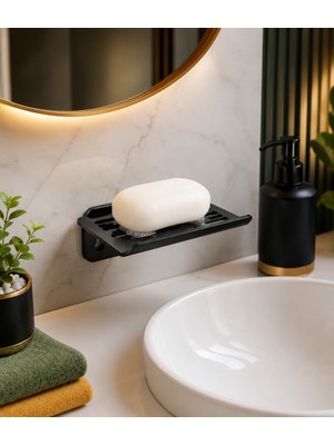 YDGR Yapışkanlı Siyah Metal Katı Sabunluk Suya Dayanıklı Banyo Sabun Rafı