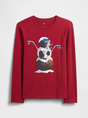 Gap Erkek Çocuk Bordo Grafik Baskılı T-Shirt