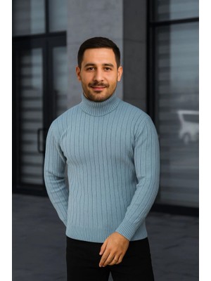 Janes Erkek Fitilli Triko Kazak 2li Set Bebek Mavisi Siyah Regular Balıkcı Yaka Tam Boğazlı Triko Seti Modeli Kazak
