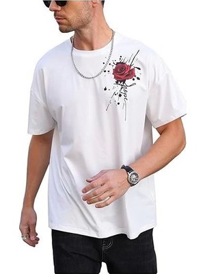 Janes Erkek Bisiklet Yaka Kısa Kol Baskılı T-Shirt - Beyaz