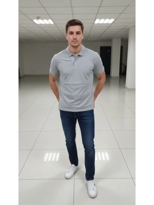 Janes Erkek Pike Kumaş Düğmeli Yaka Regular Fit Günlük Kısa Kol Tişört T-Shirt - Gri