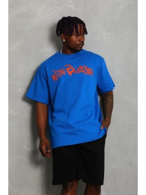 Janes Erkek Baskılı T-Shirt Kısa Kol Bisiklet Yaka Regular Fit Rahat Kalıp Günlük Tişört - Saks Mavisi