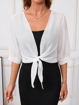 Belirtilmemiş Janes Kadın Truvakar Kol Önden Bağlamalı Kısa Şifon Bolero Ceket