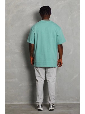 Janes Unisex Oversize Düz Bisiklet Yaka T-Shirt - Mint Yeşili