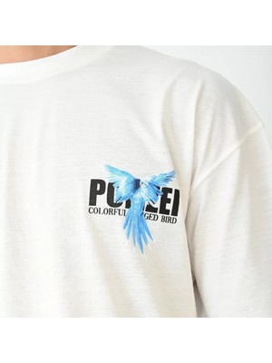 Janes Unisex Bisiklet Yaka Baskılı Oversize T-Shirt - Beyaz
