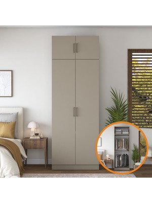 Rani BA317 Gardırop 2 Kapaklı Raflı Askılı Elbise Dolabı Kumtaşı