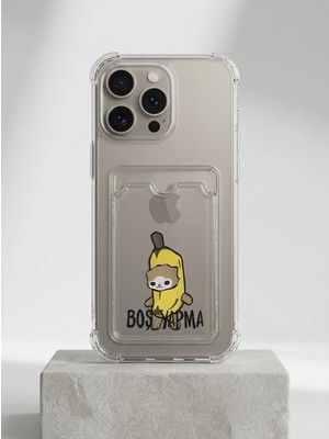 Gees Global iPhone 15 Pro Max Boş Yapma Muz Detaylı Kart Bölmeli Şeffaf Telefon Kılıfı