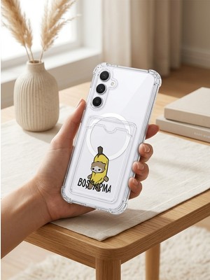 Gees Global Samsung Galaxy A17 Boş Yapma Muz Detaylı Kart Bölmeli Şeffaf Telefon Kılıfı