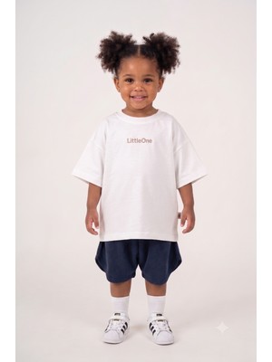 Kiddy Boo Ekru Bisiklet Yaka Oversize Unisex T-Shirt Bebek ve Çocuk