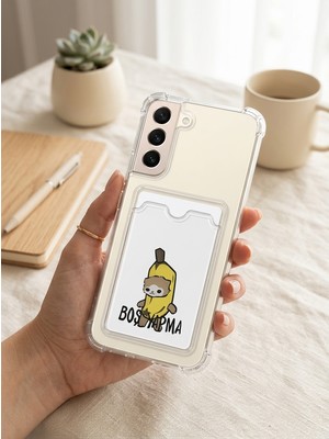 Gees Global Samsung Galaxy S22 Boş Yapma Muz Detaylı Kart Bölmeli Şeffaf Telefon Kılıfı