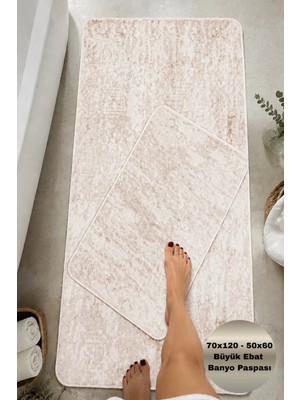 Modernsoft Noressa Krem Kaymaz Taban Makinede Yıkanabilir 70X120 50X60 Yumuşak Dokulu Banyo Paspası