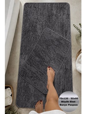 Modernsoft Noressa Antrasit Kaymaz Taban Makinede Yıkanabilir 70X120 50X60 Yumuşak Dokulu Banyo Paspası