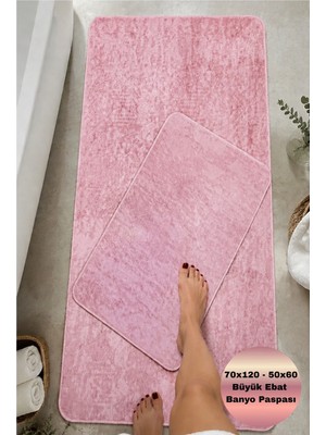 Modernsoft Noressa Pembe Kaymaz Taban Makinede Yıkanabilir 70X120 50X60 Yumuşak Dokulu Banyo Paspası