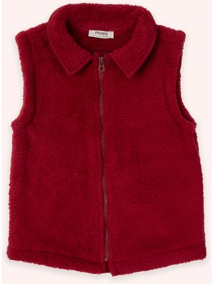 Panço Kız Çocuk Bordo Peluş Yelek