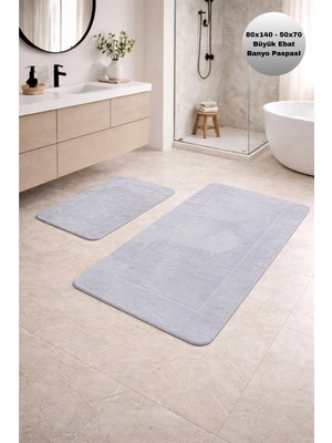 Modernsoft Arviano Gri Deri ve Kaymaz Tabanlı Yumuşak Yüzeyli Modern Makinede Yıkanabilir Lüks Banyo Halısı