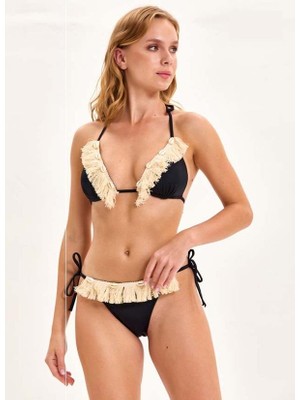 Argento 1228-2081 Siyah Püsküllü Deniz Kabuklu Etnik Bikini