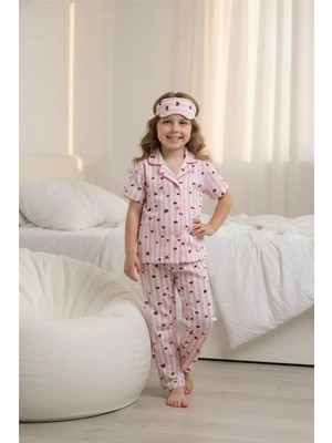 Lillypicca Pembe Desenli Pamuklu Önden Düğmeli Göz Bantlı Kısa Kol Pijama Takımı 8025
