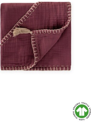 Cigit Çift Kat El İşi Organik Müslin Üçgen Havlu (Yıkanmıştır) 75X75 cm Mürdüm