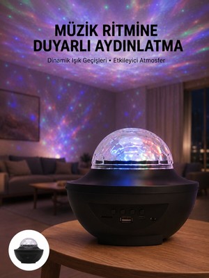 Çok Renkli Projektör Lamba Disko Topu Gece Lambası Kablosuz - NEXORA7702-6610