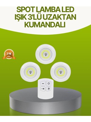 Uzaktan Kumandalı 3 Lü Kablosuz LED Spot Lamba Seti Yapışkanlı Pratik Kullanım - NEXORA6985-2