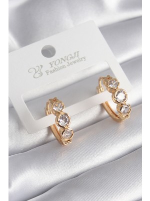 Pirinç Gold Renk Zirkon Taşı Kalp Detay Kadın Küpe 5886 - NEXORA1414-5540
