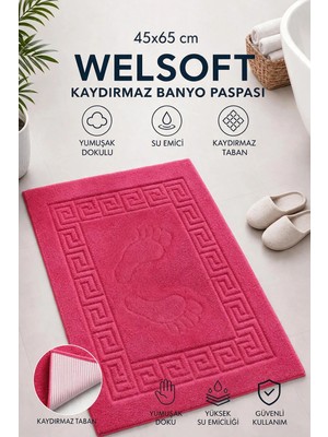 Coton Delux 45X65 cm Welsoft Kaydırmaz Banyo Paspası | Yumuşak Dokulu, Su Emici, Tabanı Kaymaz