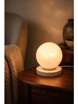 Eslight Cam Küre Masa Lambası Beyaz Tabanlı Dekoratif Abajur Gece Lambası E190