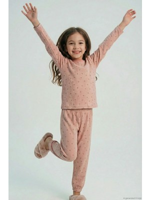 Breeze Kız Çocuk Pijama Takımı Minimal Mini Desenli 4-8 Yaş, Gülkurusu