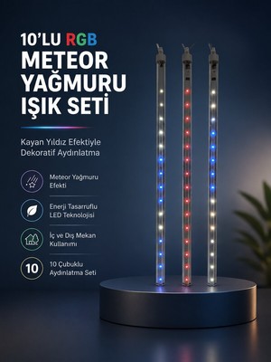 Dekoratif Rgb LED Işık Çubuğu Seti 10 Adet Çubuk Kayan Yıldız Efektli - NEXORA9473-4265
