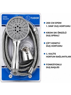 Tudor Venüs Duş Seti 200 cm Hortum Dayanıklı Malzeme
