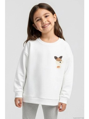 Breeze Kız Çocuk Sweatshirt Mutlu Bulut & Sevimli Civciv Aksesuar Detaylı 2-6 Yaş, Ekru