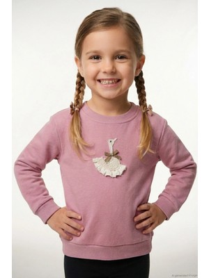 Breeze Kız Çocuk Sweatshirt Kuğu Armalı Fiyonk Detaylı 2-6 Yaş, Gülkurusu