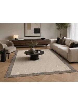 Dekoset Sisal Halı Krem Gri-Salon Halısı, Mutfak Halısı, Koridor Halısı- Kaymaz Taban Yıkanabilir Kilim